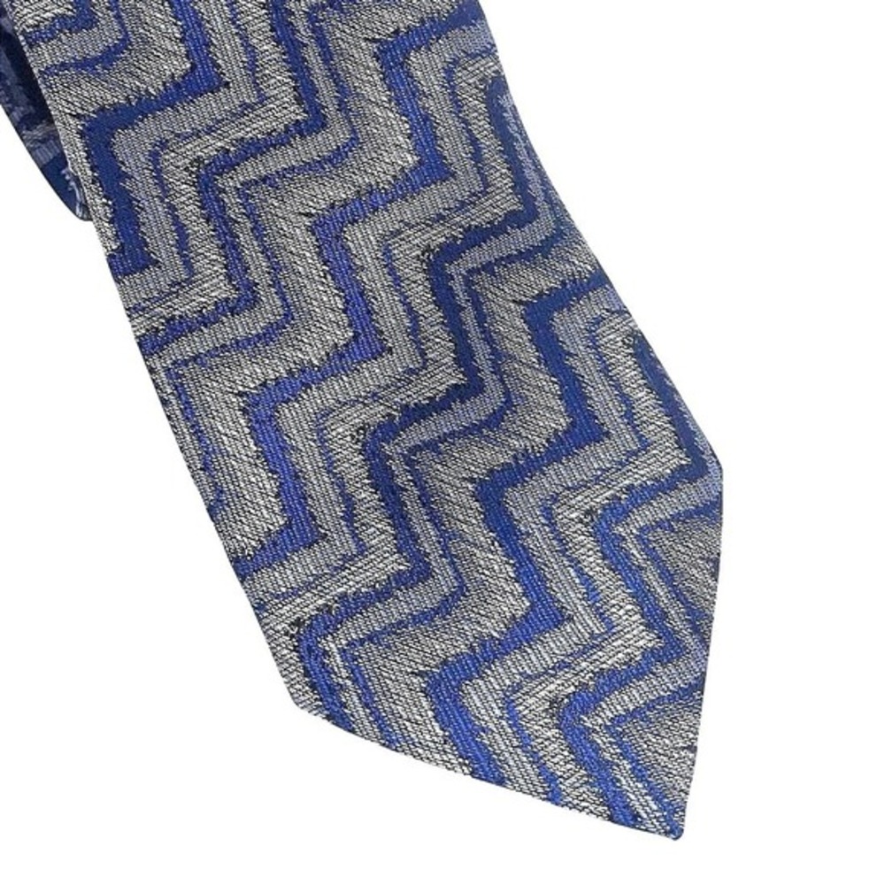 Vtg Missoni 100% Silk Zig Zag Chevron Tie Blue Gray Slim Made in Italy Etro